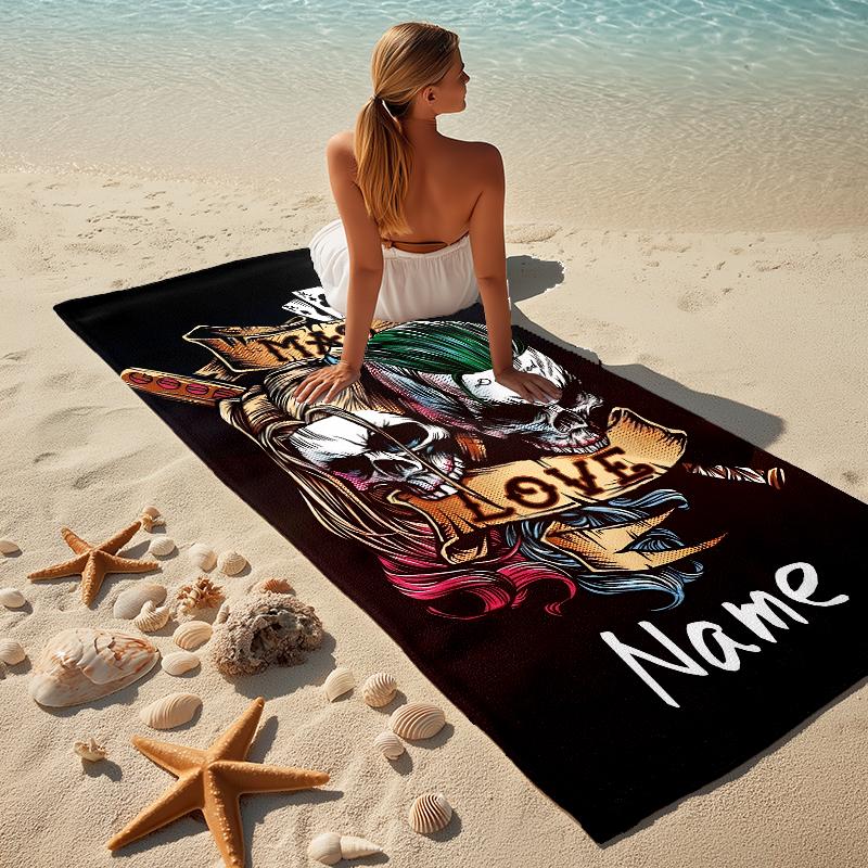 Custom Name Harley Quinn Stylish Digital Printing Beach Towel Quick‑Drying Absorbent Blanket for Beach Pool Gym Travel