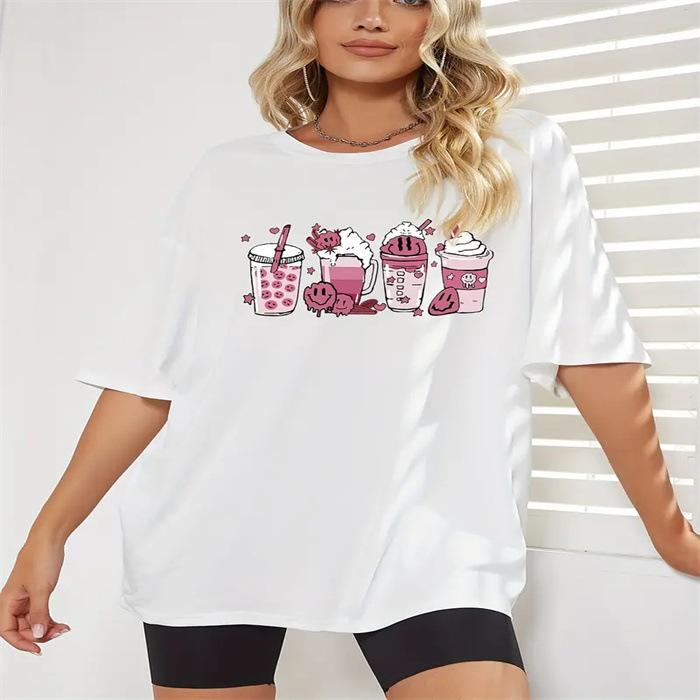 Summer Round Neck Printed Top Fashionable Casual Cute Short Sleeved Women's Pure Cotton T-shirts