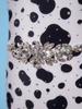 Costume de Dalmatien pour Filles Manches Courtes Double Bretelles Découpe à la Taille Maillot de Bain Scintillant Strass avec Collier pour Spectacle de Danse