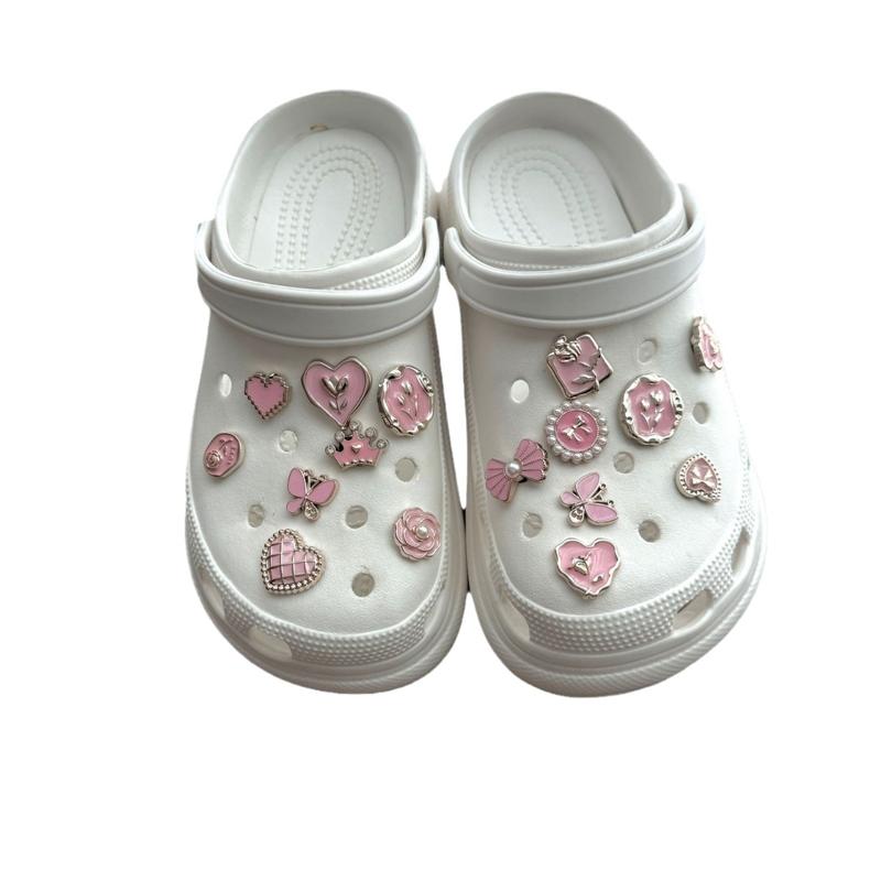 1 Set Rosa Schuhanhänger Set Kreative DIY Schuhblume Diamant Schmetterling Perlenblume Abnehmbare Kette Schnalle Mädchen Schuhdekoration