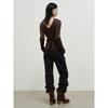 Anggae V Neck Slit Knit Pullover Brown
