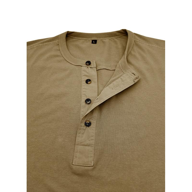 Mens Long Sleeve Crew Neck Fitted Casual Solid Henley T Shirt Top