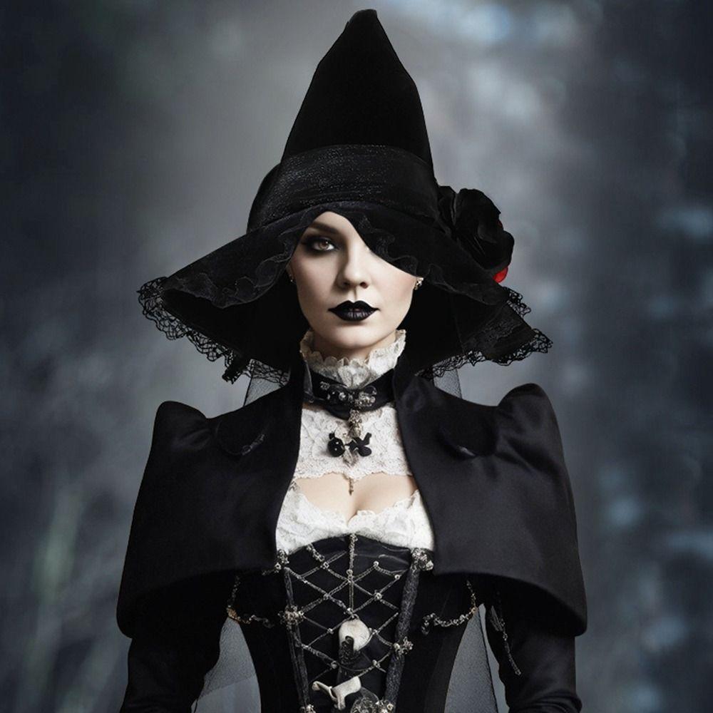 Baroque Wizard Cap Gothic Queen Halloween Witch Hats Foldable   Adult