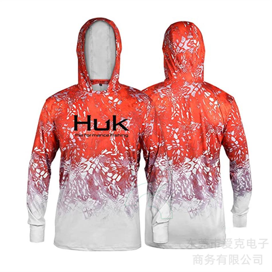 HUK fishing suit men's hoodie summer sun protection long sleeve fishing top with mask outdoor sports fishing shirt