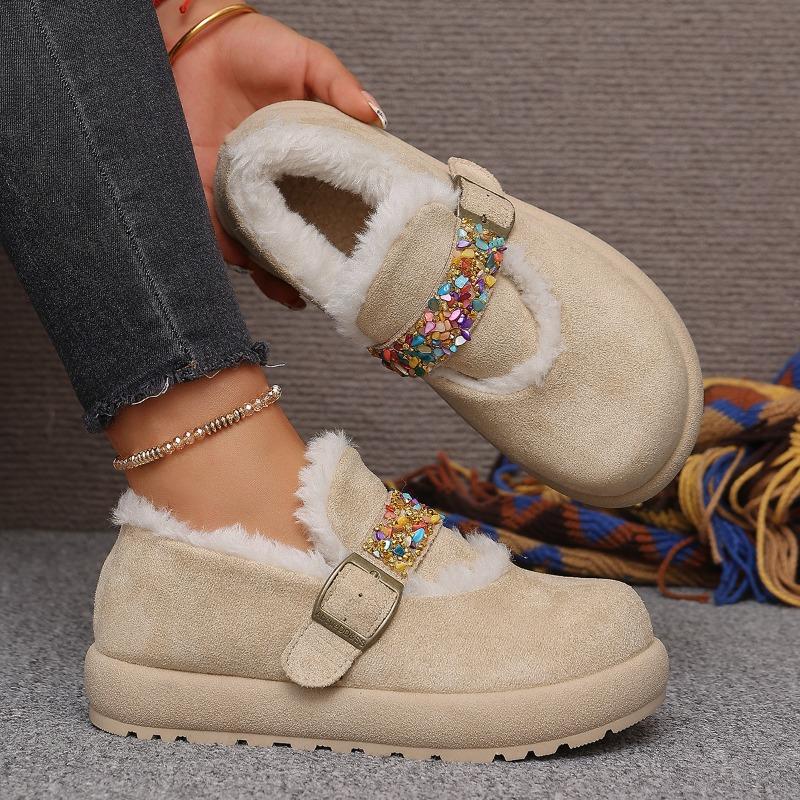 Winter fluffy shoes women's retro wind thick-soled piled thickened snow boots women's shoes