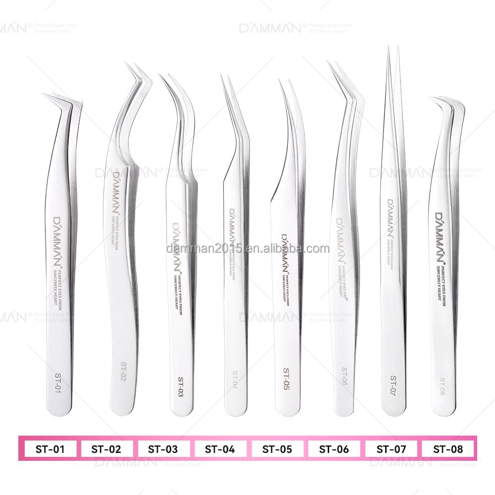Free Shipping DAMMAN Stainless Steel Eyelash and Eyebrow Tweezers with Pointed Tip for Lash Extensions