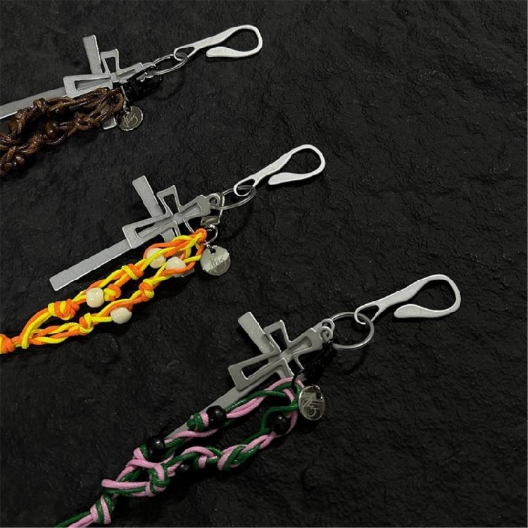 Multifunction Braided Rope Crosses Pendant for Keychain Bag Decoration Unisex Fashion Accessory Gift