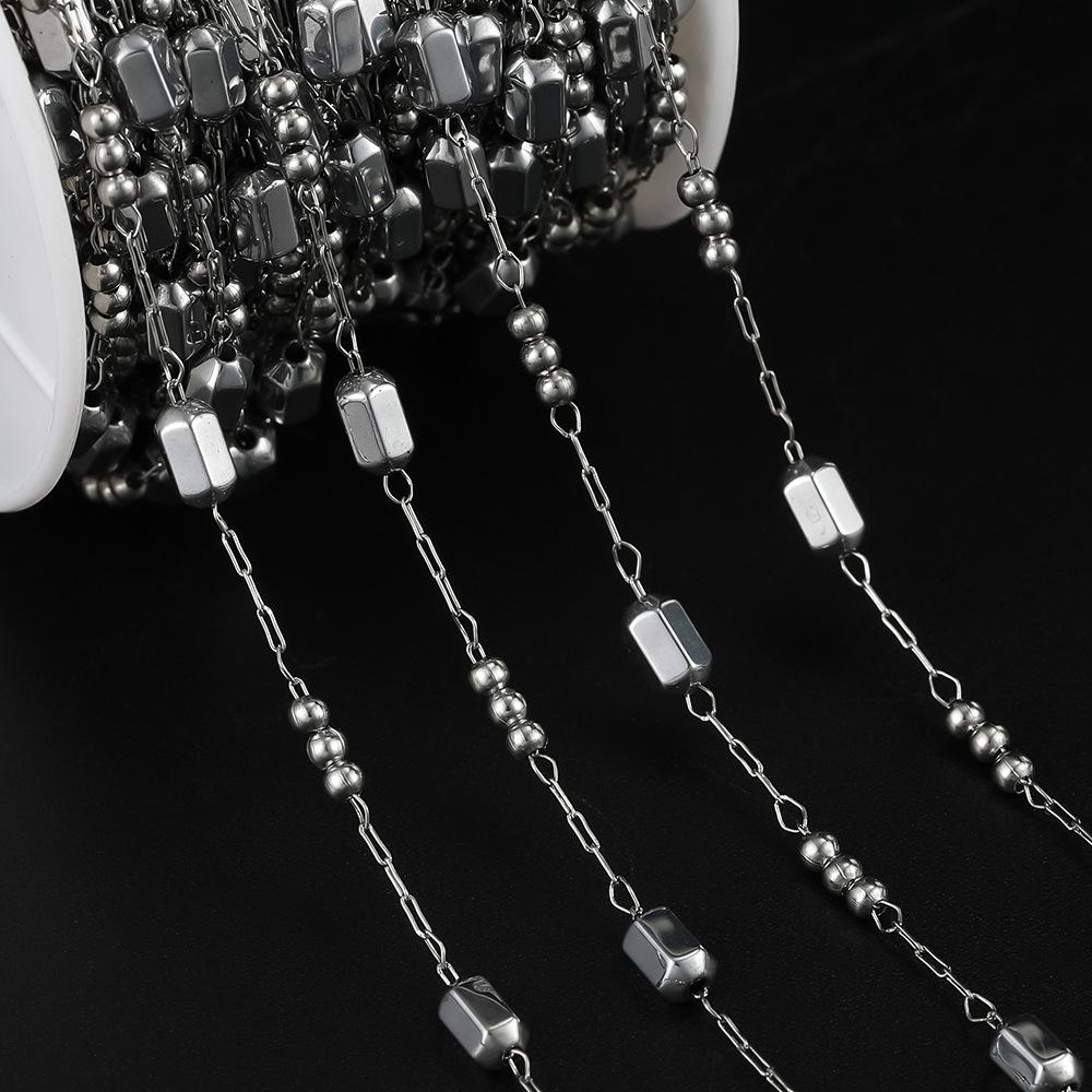 Stainless Steel Square Handmade Chain + Bead Collarbone Chain Handmade DIY Bracelet Necklace Earrings Accessories
