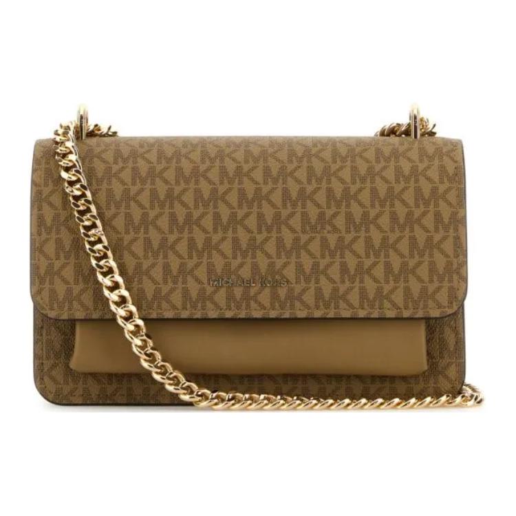 Michael Kors MK Claire Logo Print Magnetic Closure Leather Crossbody Shoulder Bag Women bags Light-Brown 30R5GC7L3V-HUSK