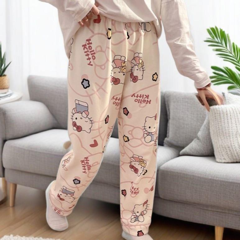 Halloween Cartoon Flannel Pajama Pants Women Winter Fleece Lounge Pants Sleep Trousers with Pockets
