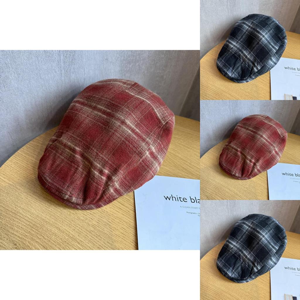 Vintage karierte Schiebermütze mit atmungsaktiver Baumwolle für Damen Frühling und Sommer