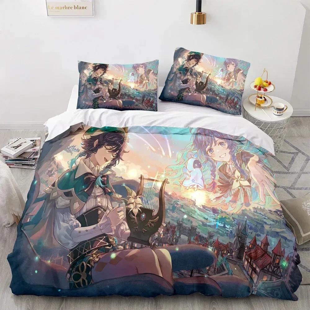 

Comforter Game Genshin Impact Comforter Bedding Sets Quilt Bed Pillow Case Sets Kids Adult Size Comforter (quilt)-EU Single(135*200cm)3pcs