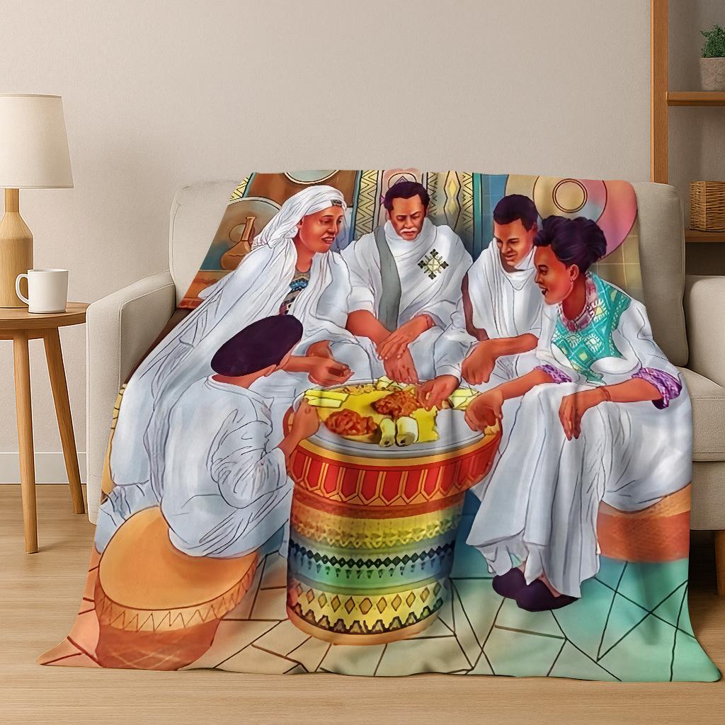 African Ethiopian Nationality Flannel Blanket Soft Warm Blanket for Home Bedroom Office Travel Camping Picnic Gift To Friend