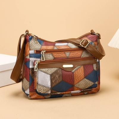 Dámská kabelka s více kapsami Color Block taška přes rameno PU kůže Šití Crossbody taška Mother Bag Taška na mobilní telefon