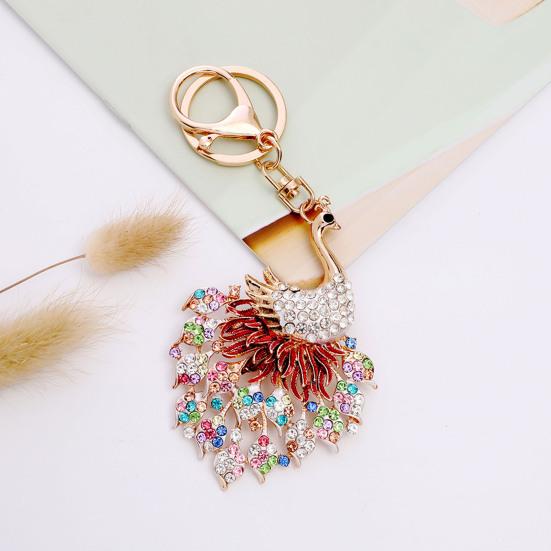 Yousheng Luxury Peacock Shape Car Keychain Colorful Rhinestones Inlaid Keyring Bag Souvenir Charm Fashion Accessories