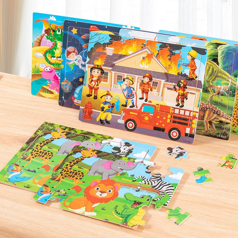 Wooden 40-piece puzzle, children's animal dinosaur cartoon wooden plane puzzle, baby early education educational toys