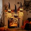 Lighted Witch Hat Hanging Chime, Halloween Outdoor Ornament, Glowing Mesh Cascading Stars, Black Frame Decoration, Party Decor