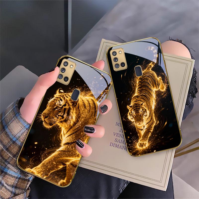 The Tiger of Strength For Samsung A 31 32 A33 A34 35 14 A15 13 A16 25 26 50 52 53 54 55 56 70 71 72 73 Golden Glass Phone Case