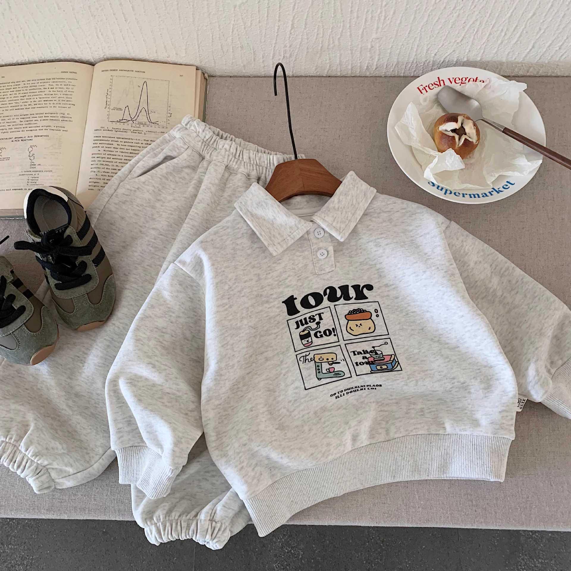 Korean Style Kids 2026 Cotton Hoodie & Polo Shirt Set - Casual Back-to-School Fashion 80 cm
