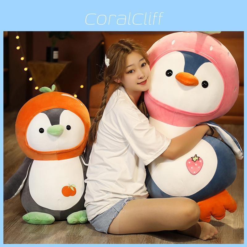 Cute Fruit Penguin Plush Toy Animal Zoo Couple Penguin Doll Baby Sleep Soothing Rag Doll 25cm 40cm 70cm 90cm