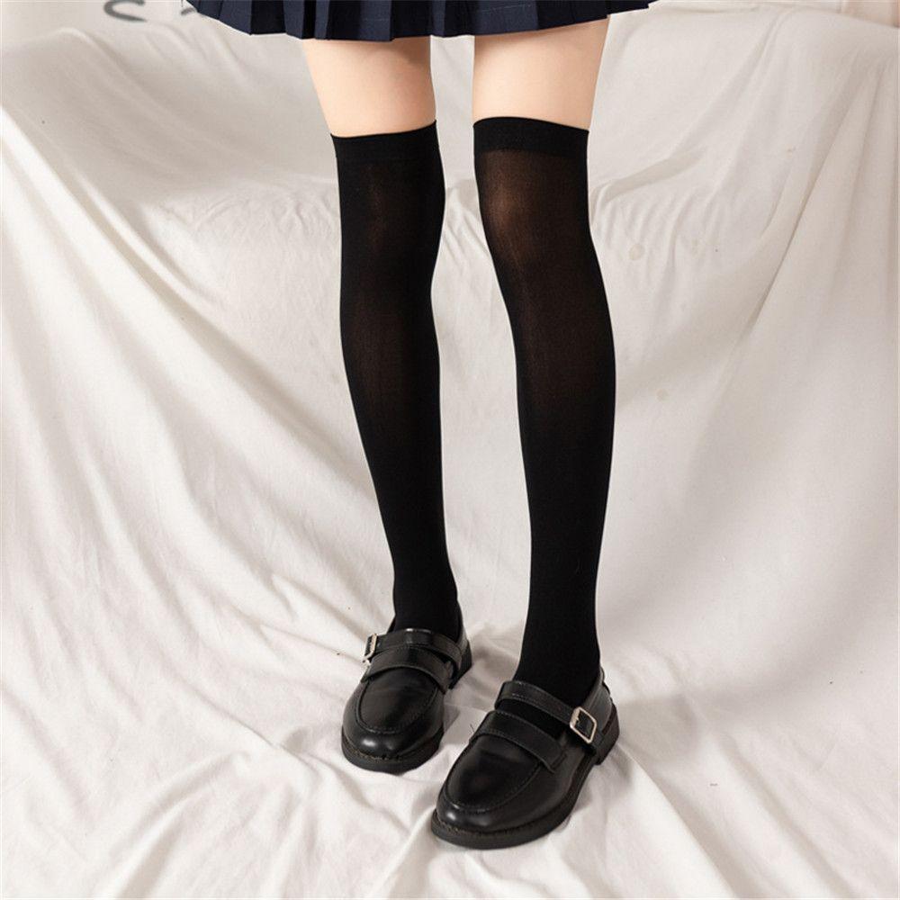Bas cuissardes opaques sexy élastiques JK pour filles, chaussettes montantes au-dessus du genou pour femmes, chaussettes longues