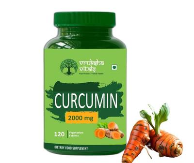 Vruksha Vitals Curcumin with Piperine with > 95% Curcuminoids 2000 Mg - 120 Tablets/capsules Supplement Powder - Turmeric Haldi Extract Supplements