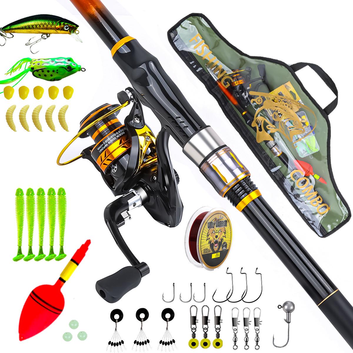 

2.7m Orange Telescopic Fiberglass Fishing Rod with Transparent Tackle Bag and Accessories for Saltwater Rigging