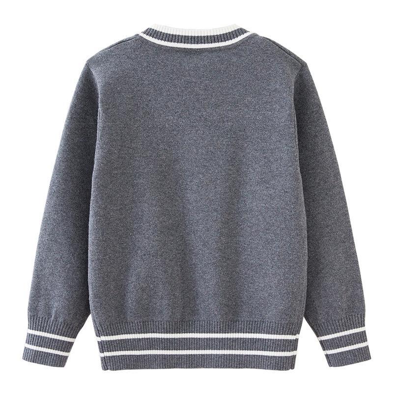 Parent-child Outfit Contrast Color Pockets Medium and Large Children's Knitted Cardigan College School Uniform Girls Sweater Jacket