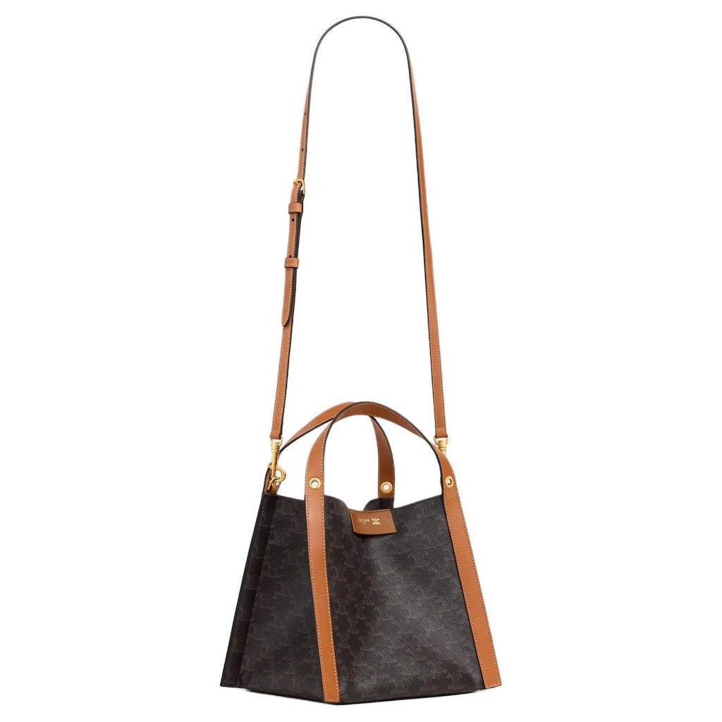 Celine Borsa a mano Triomphe Canvas Cubo Piccola Grigio Nero e Marrone Borse da donna 124182Q72-03MI