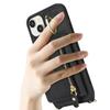 For iPhone 15 Case PU Leather+TPU Phone Cover with Ring Zipper Pocket Card Holder