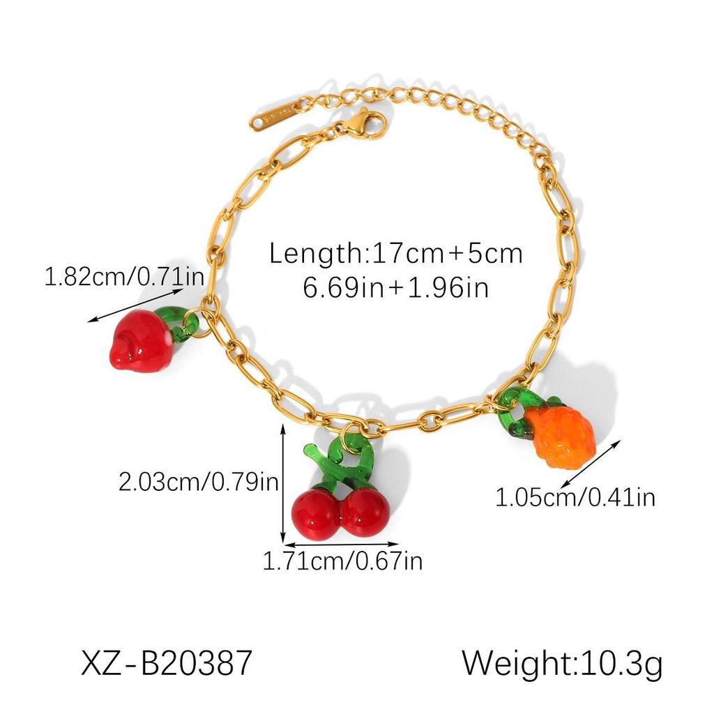 18K Vergoldete Edelstahlkette mit Fruchtanhänger und Titanstahlarmband für Damen
