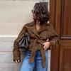 Womens Faux Suede Wrap Tie Coat 2026 Fall Winter Vintage Commute Blazer Collar Jacket