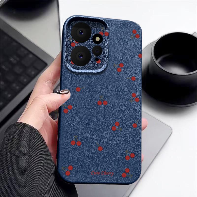 Little Cherry Print TPU Matte Leather Texture Slim Case For Xiaomi 13T Pro Poco X6 Redmi Note 14 Pro 13 12 11 Soft Shockproof Protection Phone Cover