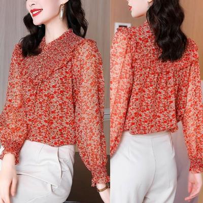 2025 Spring New Fashion Floral Shirt for Women with Long Sleeves Versatile Chiffon Shirt Top