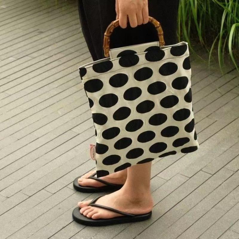 

Vintage polka dot black rice color scheme Pop style bamboo bag handbag double layer