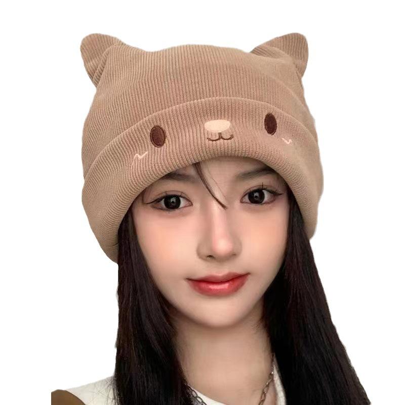 Winter Millinery Korean Knitted Wool Confinement Hat Stacking Hat Thermal Cover Cold Hat Aesop Cartoon Cat Ears