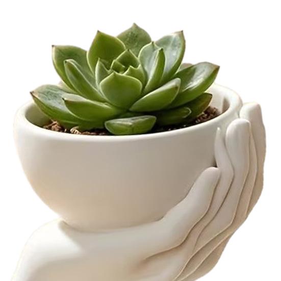 Palm Shape Succulent Planter 3D Printed Shaped with Drainage Tray, Holding Natural Literary Style Tabletop Decor Mini Flower Pot, Small Desktop Plant