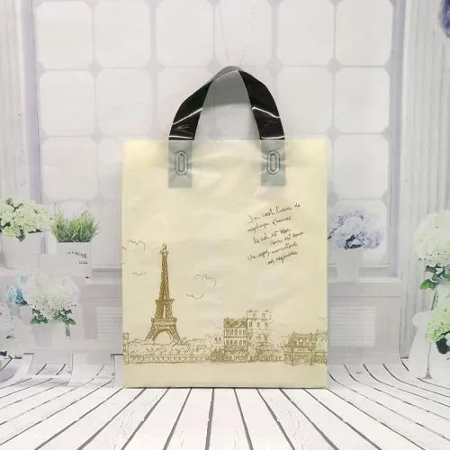 Vertical Plate Handle Plastic Bag Thick Large Size Clothing Store Packing Gift Storage Portable Package Cartoon Bags 50pcs