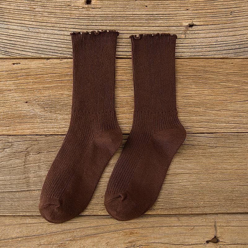 Cotton Breathable Women Socks Harajuku Retro Streetwear Solid Black White Socks Women Japanese Kawaii Cute Frily Ruffle Socks