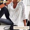 BITCED Women's Fashion Casual Solid Color Print 3/4 Sleeves V Neck Blouses & Shirts