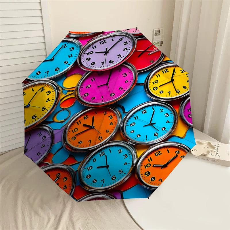 

1PC clocks colorful Automatic Open/Close Umbrella Compact Folding Umbrella with 8-Rib Shaft lightweight esign, Highquality Fabric1185A