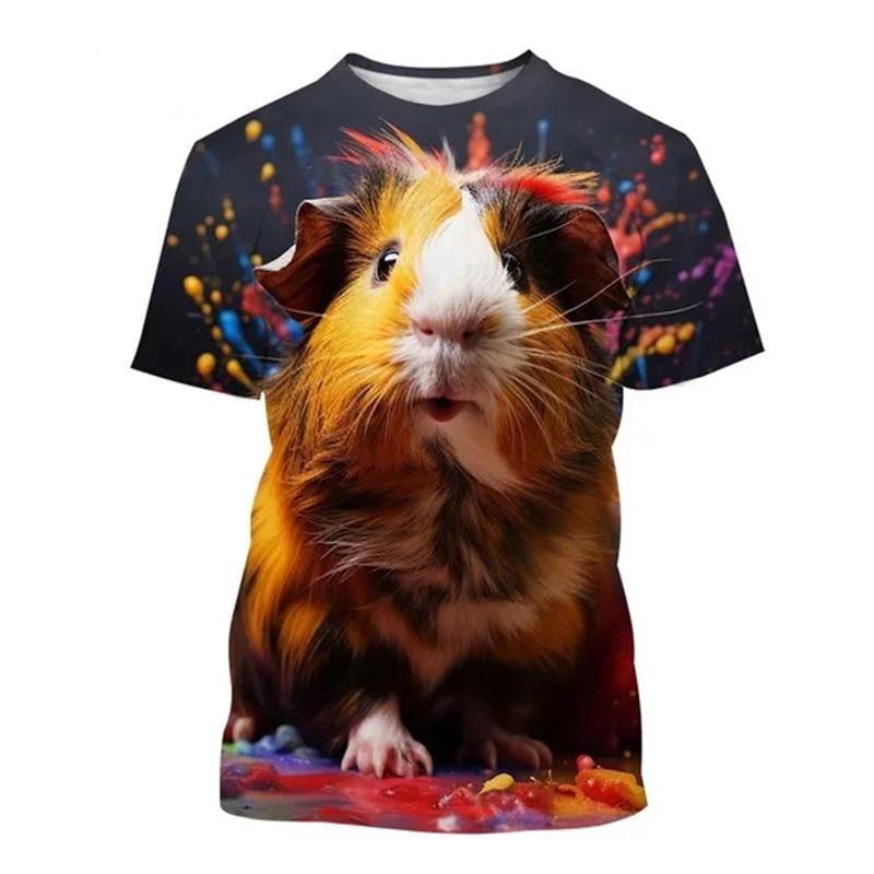 

Новая летняя футболка с милым рисунком хомяка с 3D-принтом для мужчин и женщин, хип-хоп, футболки с коротким рукавом, большие футболки Harajuku, детский топ 2XL