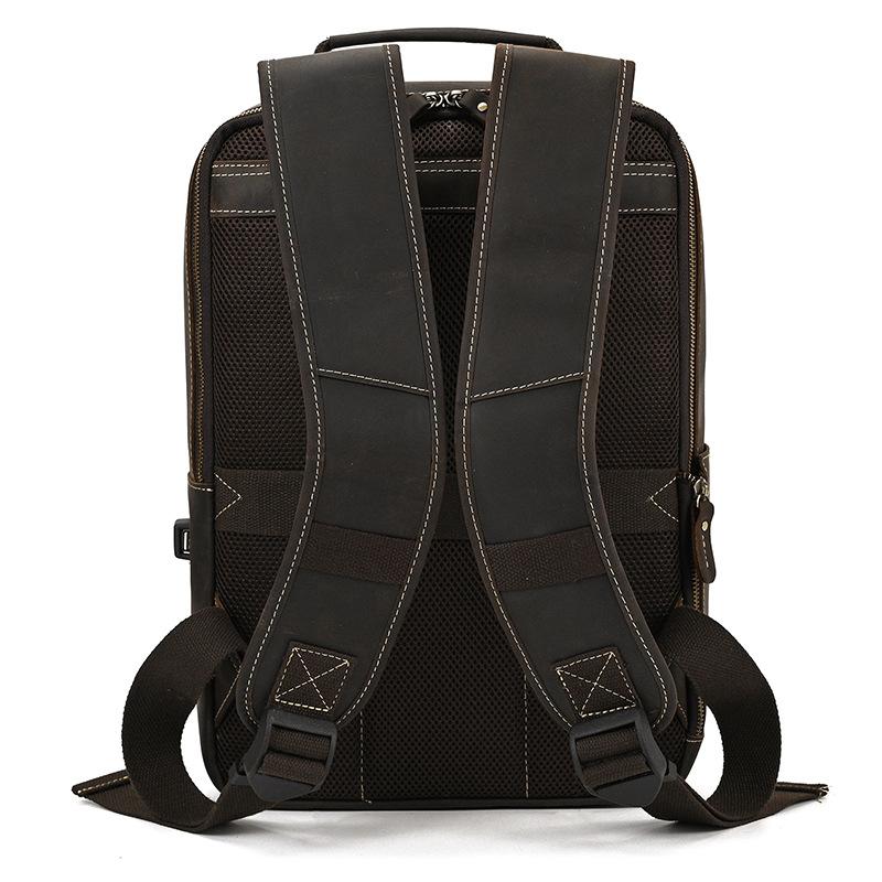 Backpack Crazy Horse Leather 16 Inch Large Capacity Leather Backpack Retro First Layer Cowhide School Bag Computer Bag With Usb Port