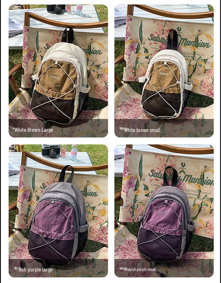 High-Value Color Block Mountain-Style Backpack - Lightweight, Large Capacity, Double Shoulder, Drawstring Design for Couples & Travel.