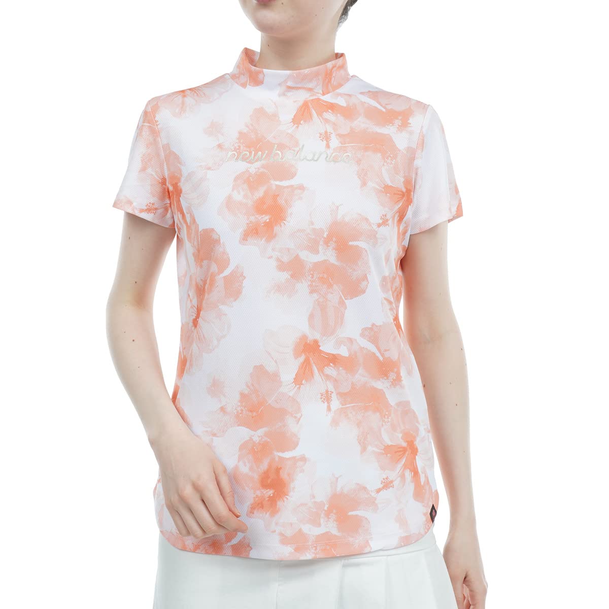 

New Balance Women s Short Sleeve Mock Neck Shirt (Floral Print, Stretch) / Golf Undershirt / 012-3166512 152_Orange 1 [M]