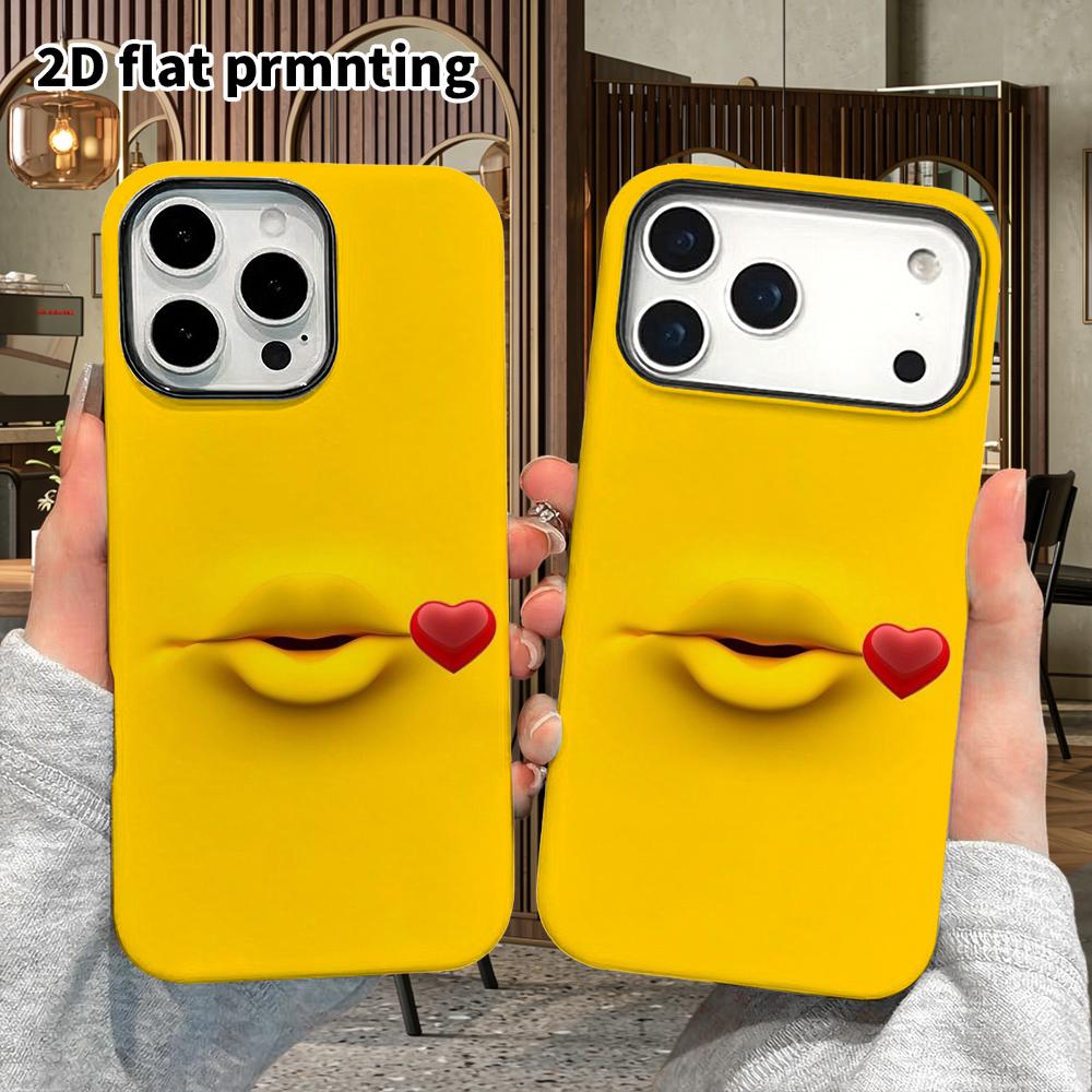 Phone Case: 2D Flat Design Suitable for iPhone 18 17 16 15 14 13 Pro Film Protective Case, Couple Style, Flying Kiss Lips, Christmas and Halloween Gif