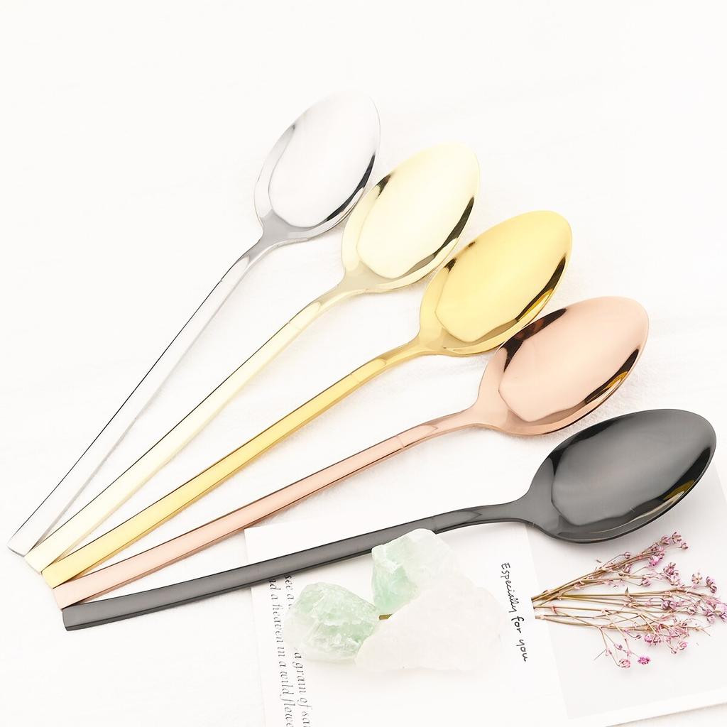 6Pcs White Gold Spoon Cutlery Set Stainless Steel Coffee Tea Spoon Dinnerware Coffee Spoon Flatware Kitchen Silverware