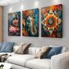 3-piece Set of Decorative Paintings of Hindu Goddess Lakshmi, Meditation Lotus Seat, Canvas Hanging Painting, Living Room Entran
