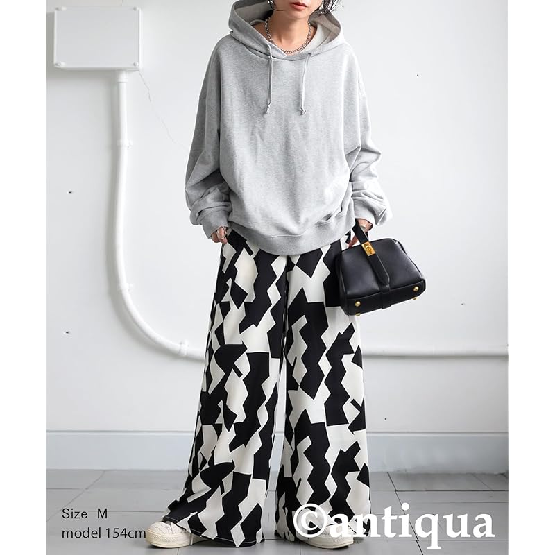 [antiqua] [Antica] Monotone Pattern Pants Ladies Bottoms PO-00189 Large 05 Black X White