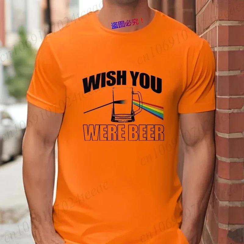 Fashion Wish You Were Beer Letter Print T-shirt Funny T Shirt for Unisex Rainbow Beer Glass Pattern Tops Summer Casual Party Tops
